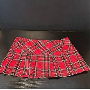 Wet Seal Red Plaid Pleated Mini Skirt Exposed Zipper Punk Y2K Size M
